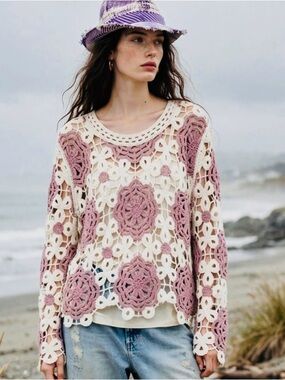 Cram crochet open weave sweater